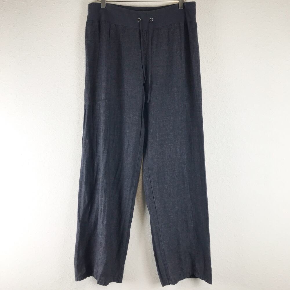 Eileen Fisher 100% Organic Linen Wide Leg Pull-On Pants Drawstring Lagenlook M